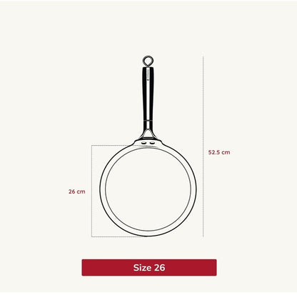 Embassy Touchstone Cast Iron Dosa Tawa with Wooden Handle | Pre-Seasoned, Naturally Non-Stick | Gas & Induction Compatible