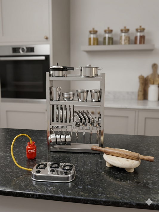Ramson Miniature Stainless Steel Kitchen Set for Kids | Safe Role Play Chef Toy – Gift for Girls | Food Grade Stainless Steel