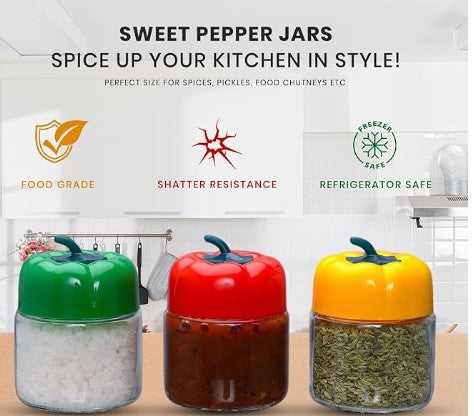 Yera Capsicum Glass Jar with Plastic Caps